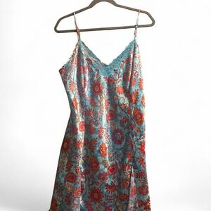 Women's XL floral chemise EUC teal adjustable straps delicates sexy classy